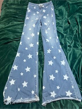 Cello Blue Star-Print Flare Jeans